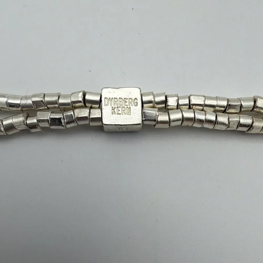 Dyrberg/Kern Signed Silver Tone Bead Chain Bracelet Blue Square Crystal 7 in